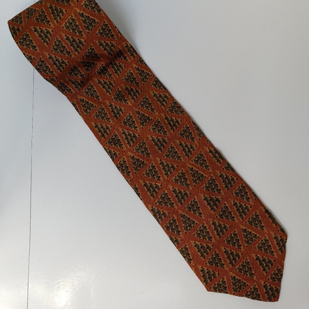 Men's Vintage Joseph Abboud Brown Print Silk Scarf